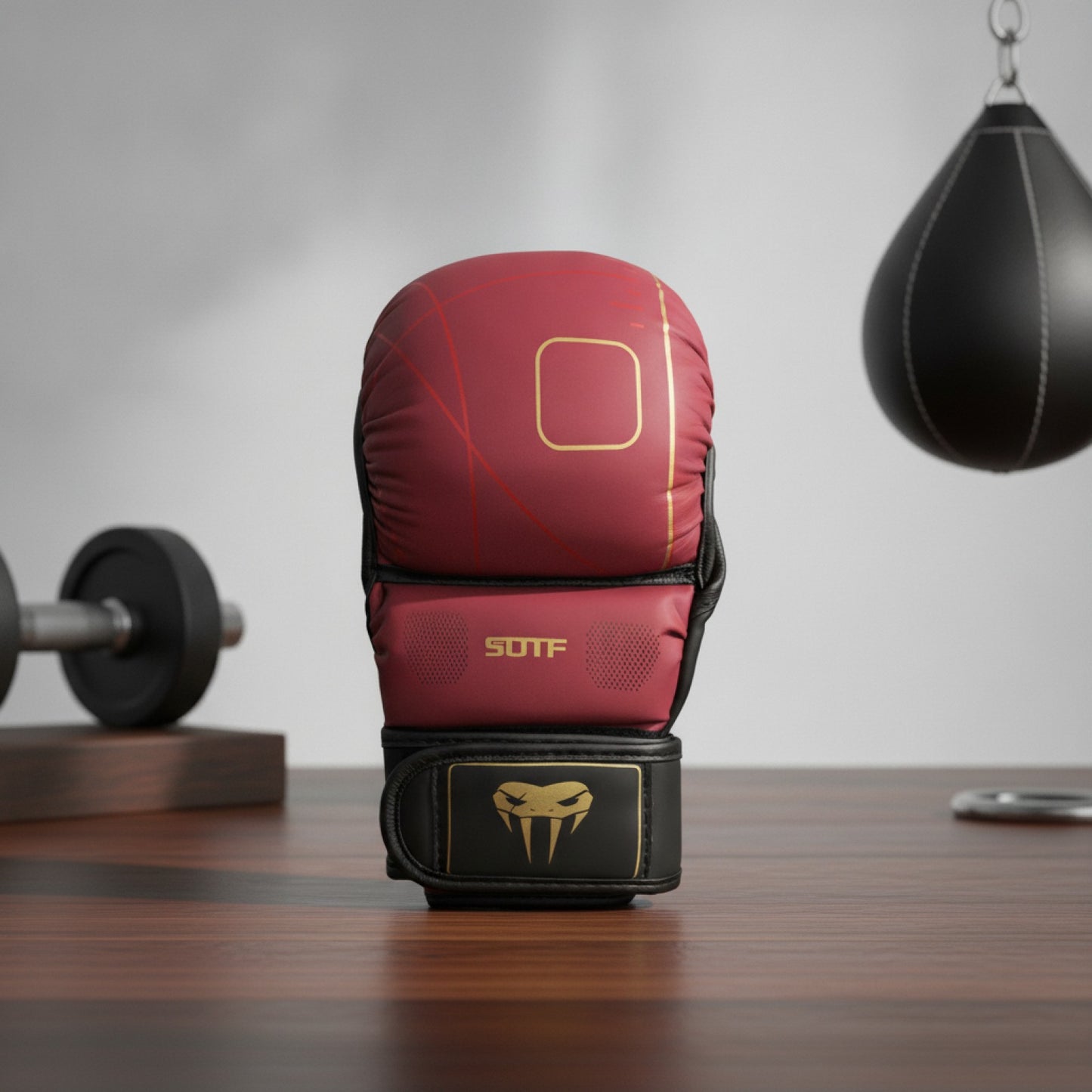 Gants de Boxe MMA Demi-Doigt en Cuir Rouge pour Entraînement Adulte